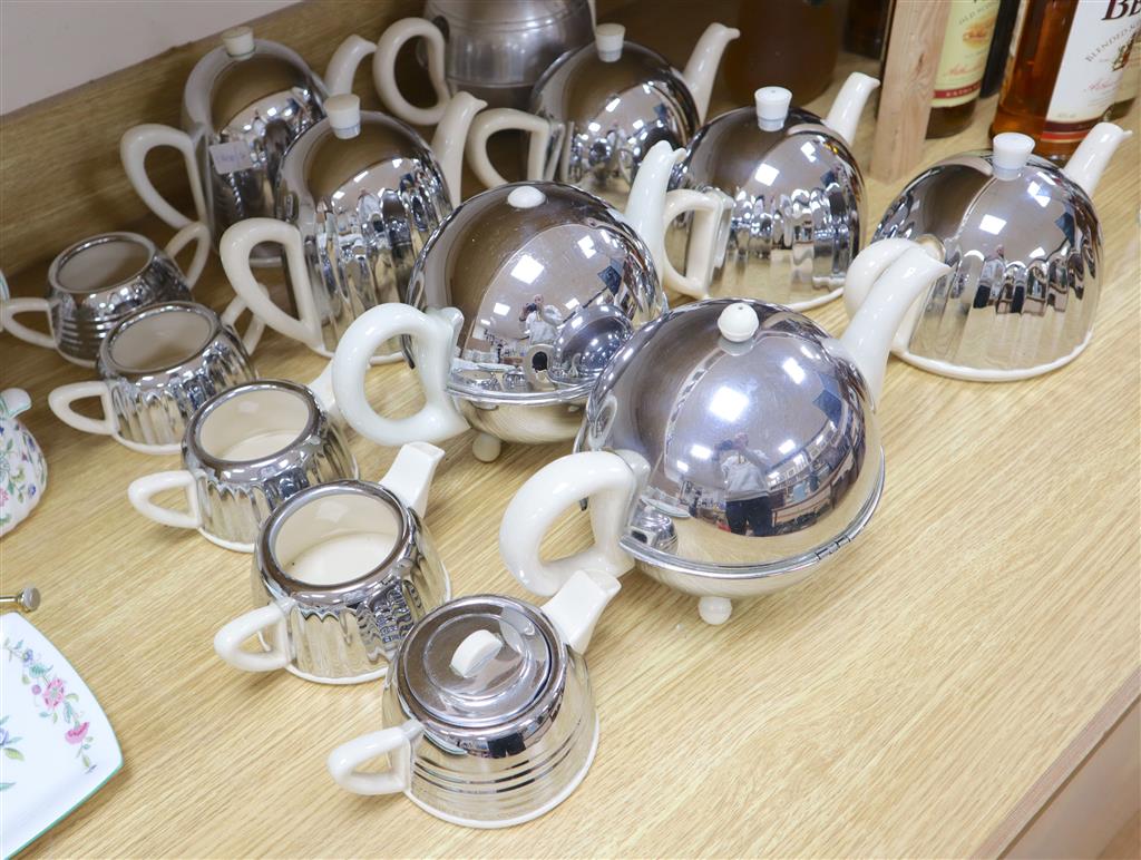 A group of 1950s chrome plate mounted tea wares, Everhart etc